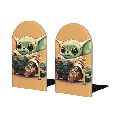 Bookends, Mandalorian Baby Yoda Creative Decorative Wooden Bookend For Shelves Books Holder For Desk Office Library Book Ends 2 Pieces