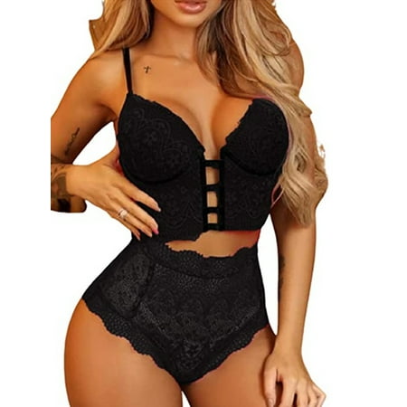 

Citgeett Sexy Lingerie for Women High Waist Bra and Panty Set Strappy Babydoll Bodysuit