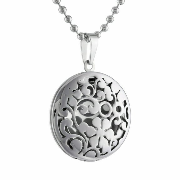 Stainless Steel Round Cut Out Locket Pendant Necklace