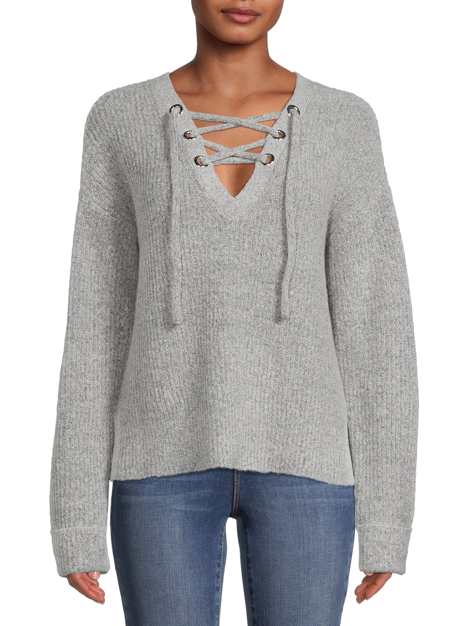 No Boundaries Juniors' Lace Up Sweater 