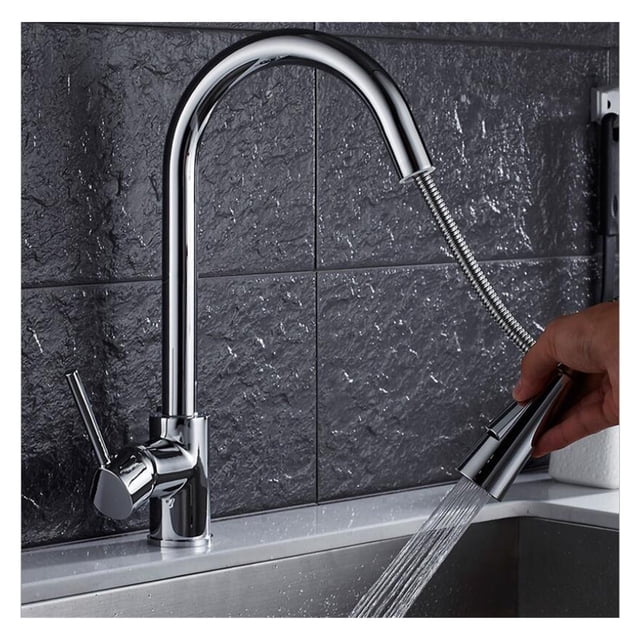 Pull Out Kitchen Faucets Silver Single Handl Gold Kitchen Faucet Sink Tap Single Hole Rotating Water Mixer Tap Mixer Tap ,Easy to Install
