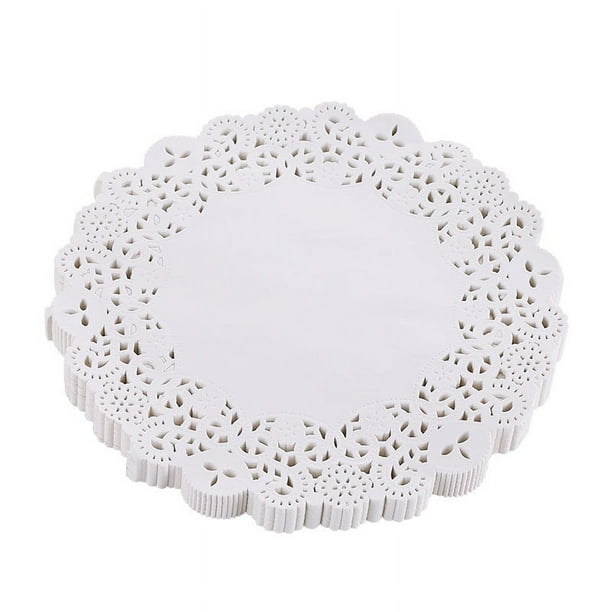 Xiao Hua 300 hojas de papel absorbente de aceite para frituras, desechables, de 6,49 pulgadas, con encaje blanco, para hornear bocadillos, pizzas y postres (blanco)
