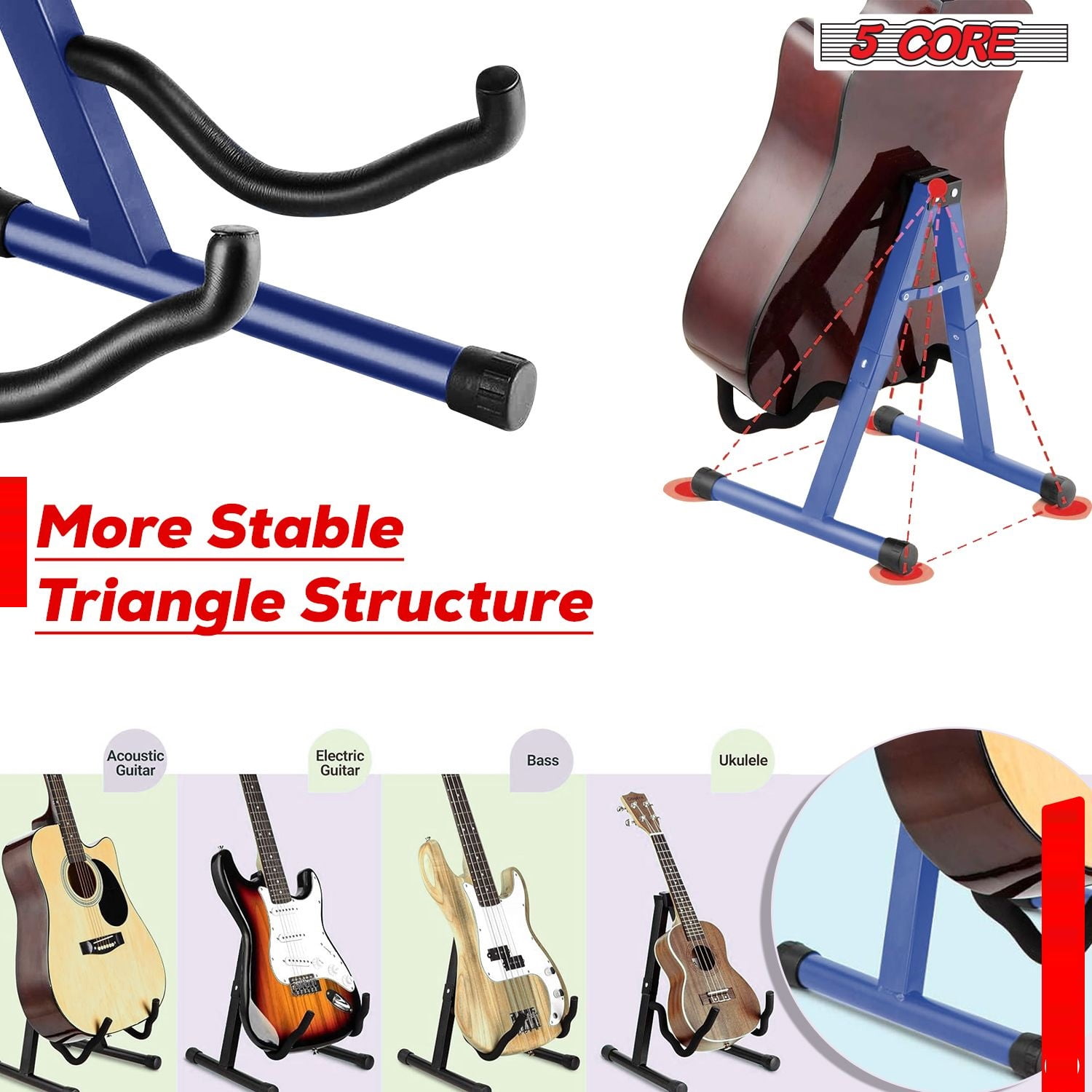 Double Guitar Stand Floor Adjustable Heavy Duty A Frame Universal Folding Acoustic Electric Bass Mandolin Banjo Violin Holder Stands For On Stage Studio,2PCS  Blue
