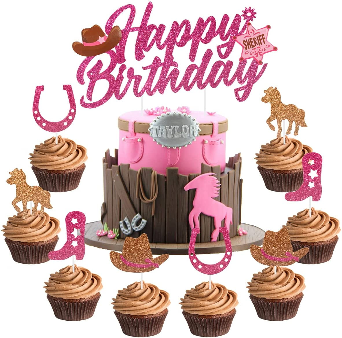 Western Theme Birthday or Baby Shower Decorations Supplies Cowboy Party Cupcake Toppers 25 PCS 