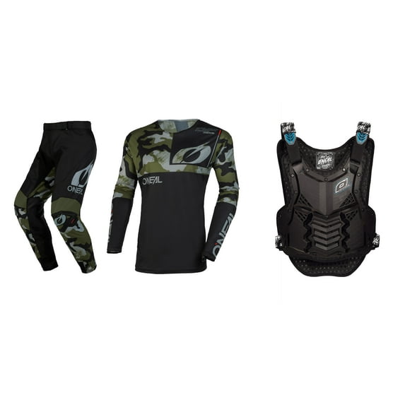 Oneal 2023 Mayhem Camo Offroad Jersey Pant Chest Protector Combo Black/Green (X-Large / 40)