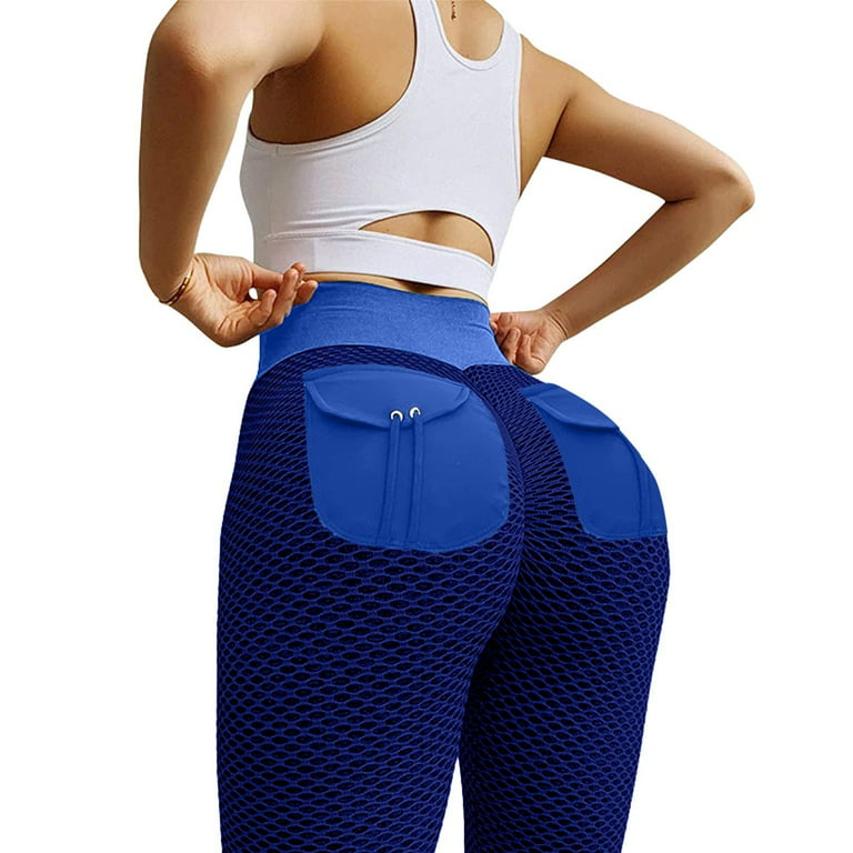 RQYYD Clearance Leggings for Women Butt Lifting Leggings Workout Scrunch  Seamless Leggings High Waisted Booty Yoga Pants(Blue,M)