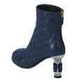 thumbnail image 3 of FSJ Women Fashion Round Closed Toe Weave Ankle Boots Crystal Chunky Block Mid Heel Sparkly Party Wedding Short Boots Shoes Size Size 8 Blue, 3 of 4