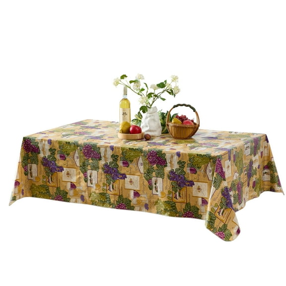 Colorful Wine Cellar and Grape Theme 52 x 52 inch Square Flannel Backed Vinyl Dining Tablecloth