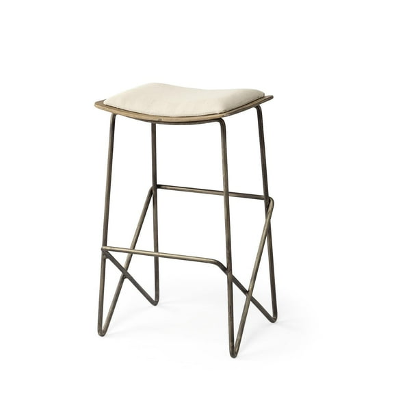 Mercana Katniss 26" Total Height Cream Fabric Seat Gold Metal Base Stool