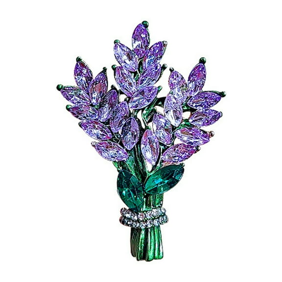 Yesbay Faux Lavender Flower Brooch Rhinestone Elegant Clothing Accessories Women Business Suit Lapel Pin Jewelry Gift