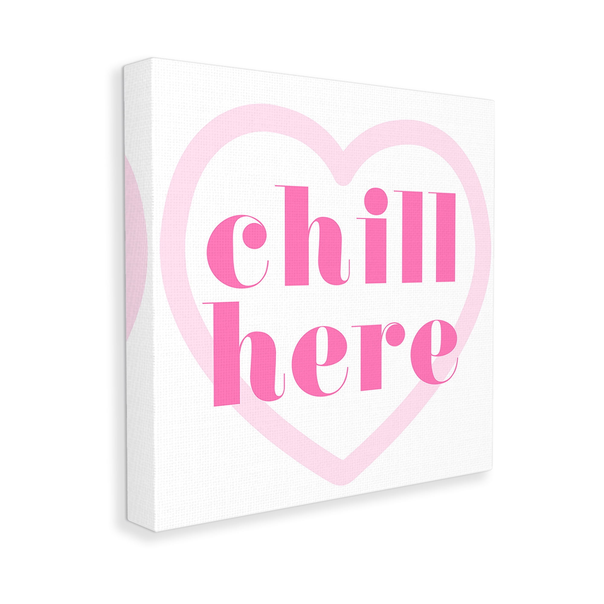 Stupell Industries Chill Here with Heart Typography Painting Gallery Wrapped Canvas Art Print Wall Art, 17 x 17