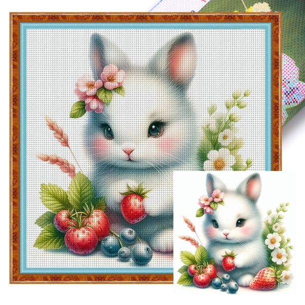 Kit Punto Cruz Conejo Impreso Hilo Algodón Ecológico Bordado 18CT 20x20cm