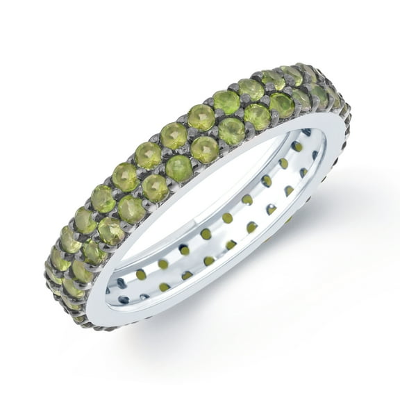 Sterling Silver with Natural Peridot Two Row Eternity Band Ring