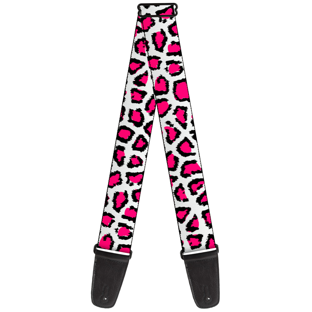 Buckle-Down Guitar Strap, Leopard White Fuchsia, 2 Inches Wide