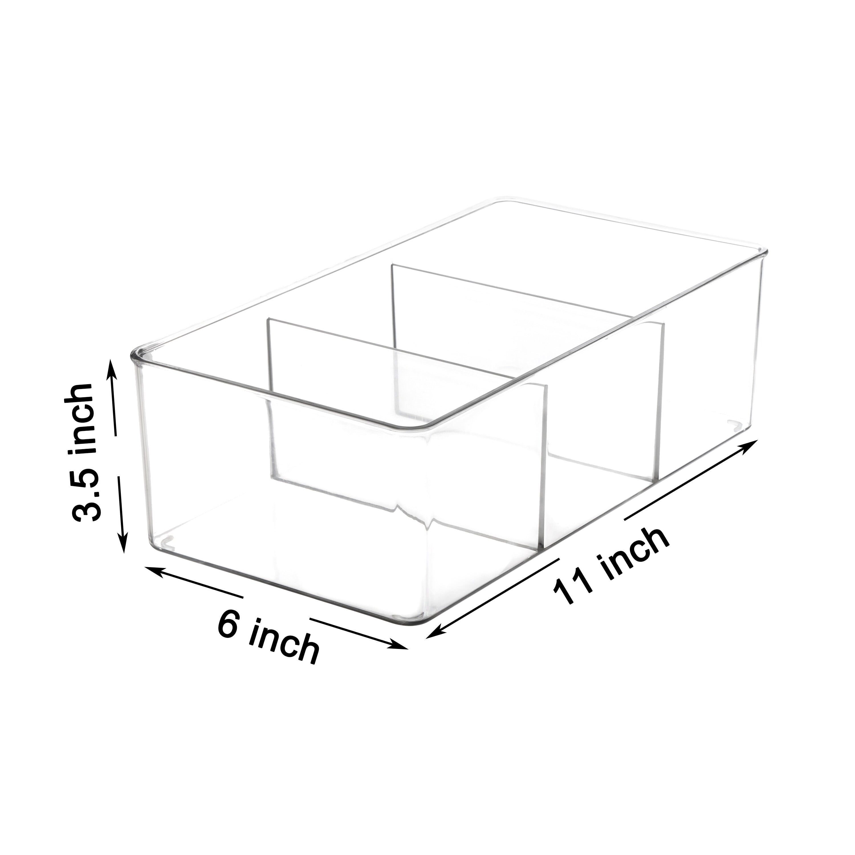 2 Pack Clear Plastic Packet Storage Organizer 11" x 6" x 3.5", 3 Divided Sections Pantry Organizer, Holder for Snacks YE393.280