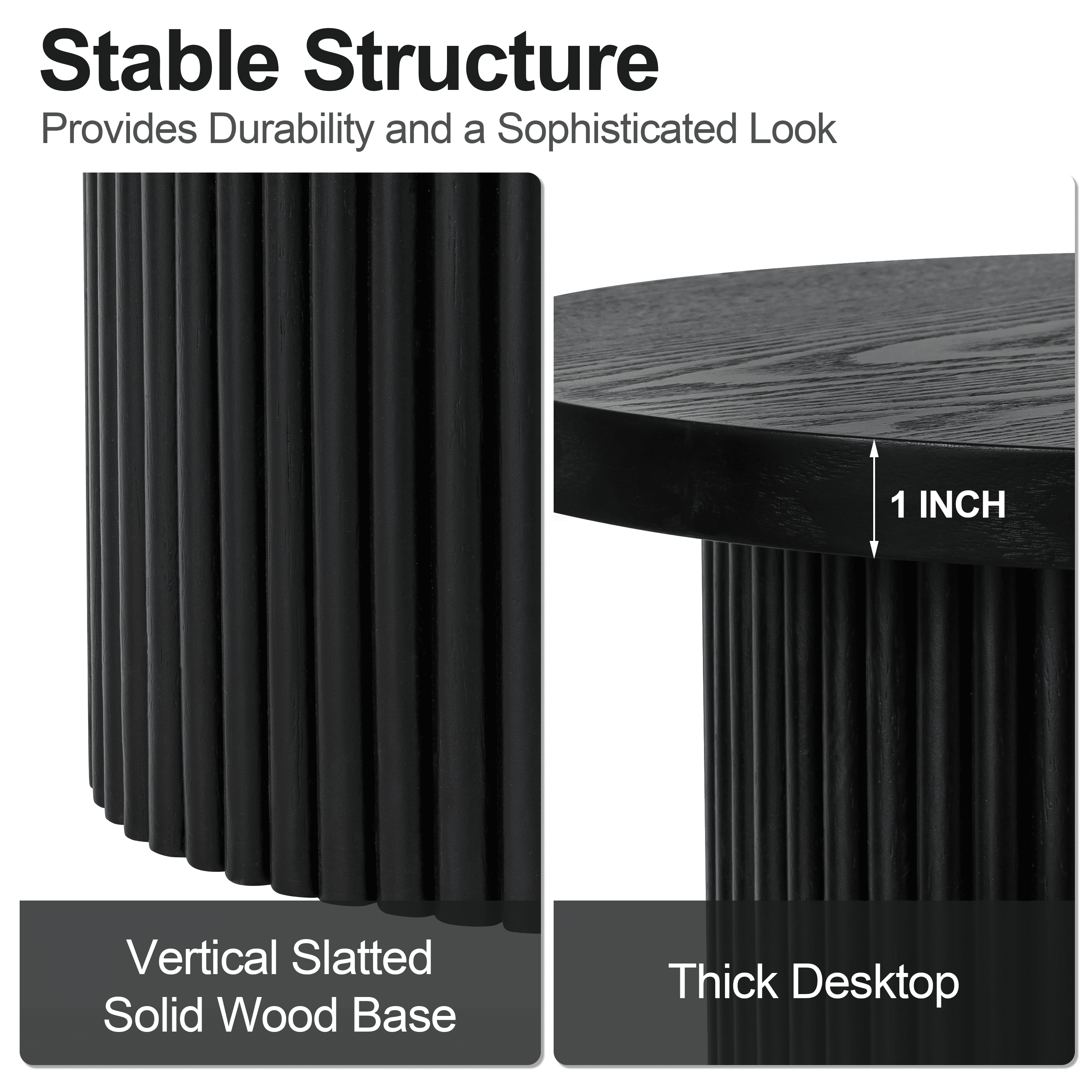 SHYFOY Round Solid Wood End Table Black Pedestal Side Table Living Room Furniture Accent End Table,Full Assembled