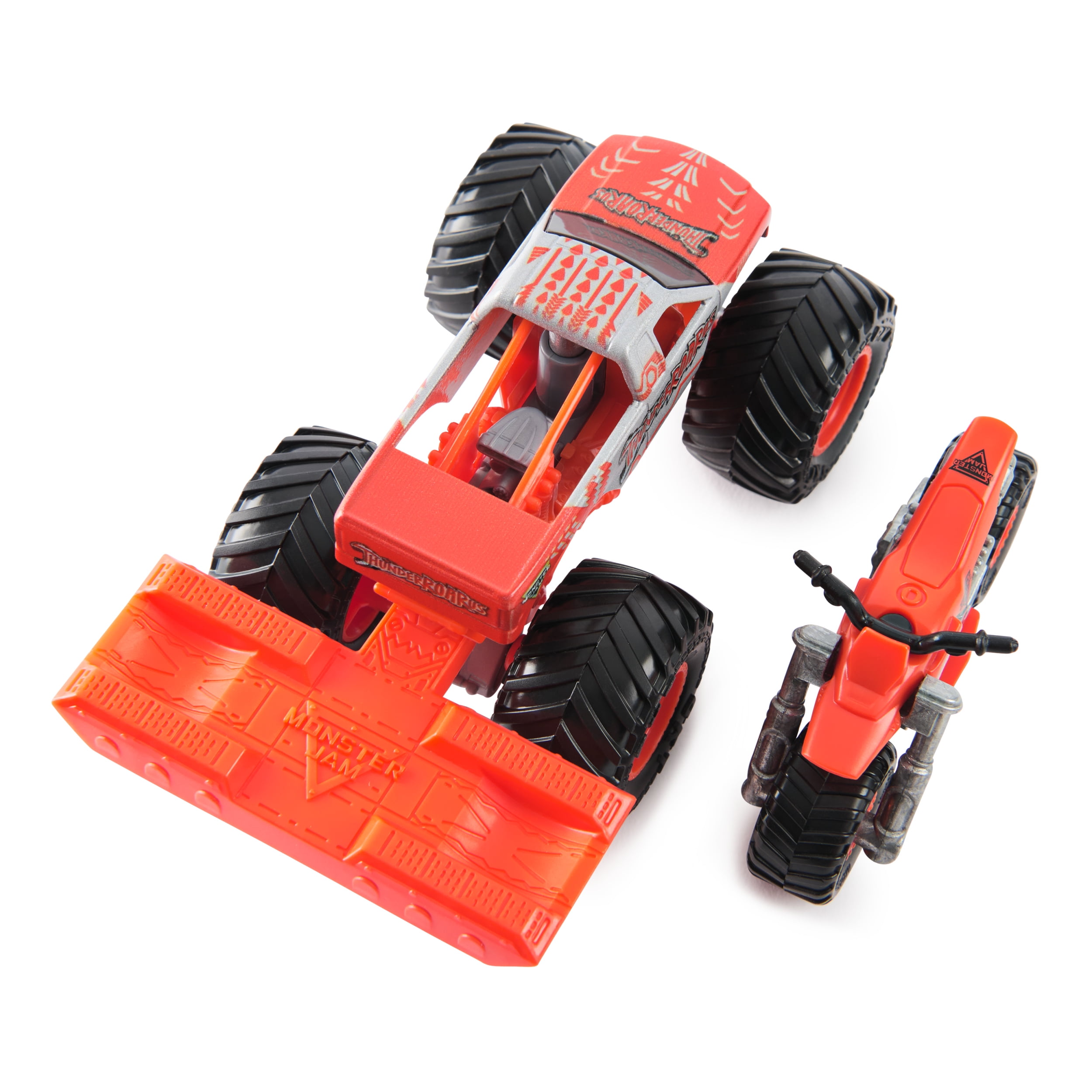 Monster Jam, Monster truck et moto tout-terrain ThunderROARus officiels, coffret de 2 véhicules avec accessoire, échelle 1:64, jouets pour garçons et filles, à partir de 3 ans