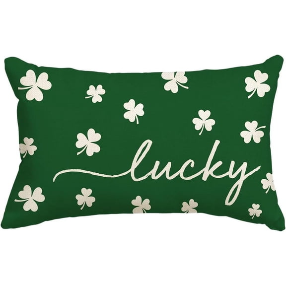 St Patricks Day Lucky Clover Throw Pillow Cover, 12 x 20 Inch Shamrock Green Cushion Case Decoration for Sofa Couch