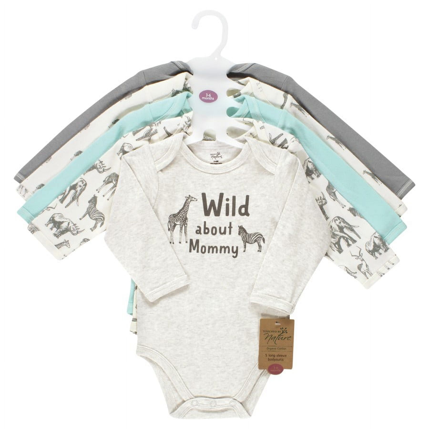 Touched by Nature Organic Cotton Long-Sleeve Bodysuits, Neutral Safari, 9-12 Months