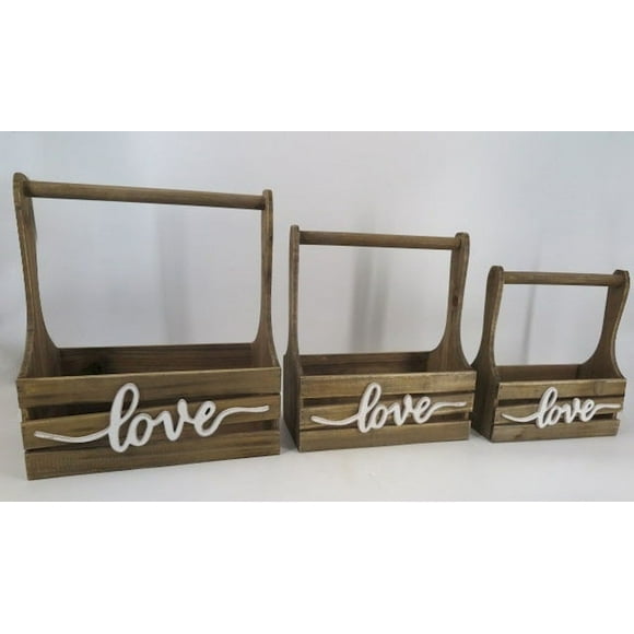 Set Of 3 Tool Box Shape With 'Love' Crates