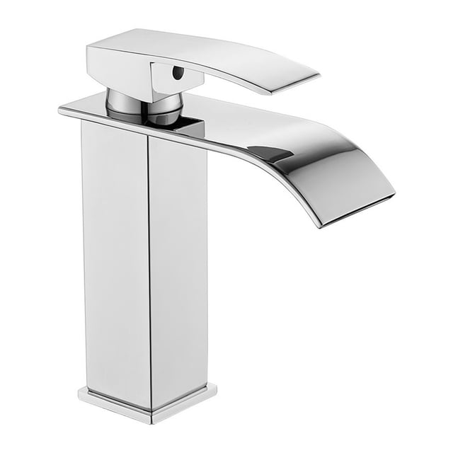 Robinet de Salle de Bain Design Moderne, Contrôle à Poignée Unique avec Réduction de Bruit, Bec en Cascade pour un Éjection Fluide de l'Eau, Installation Facile Sans Plombier Requis, Finition Chrome (Anti-Fuite)