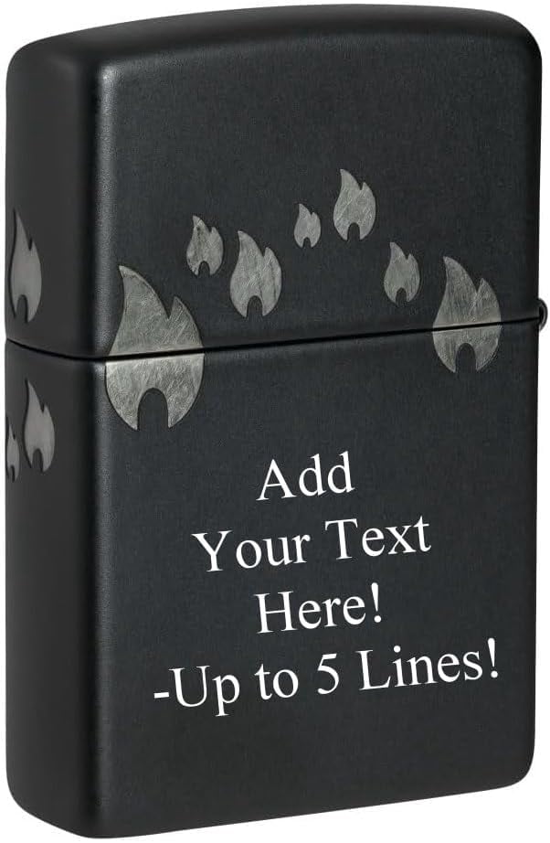 Zippo Lighter - Customized Message Zippo Flames, Laser 360 - Black Matte 48980