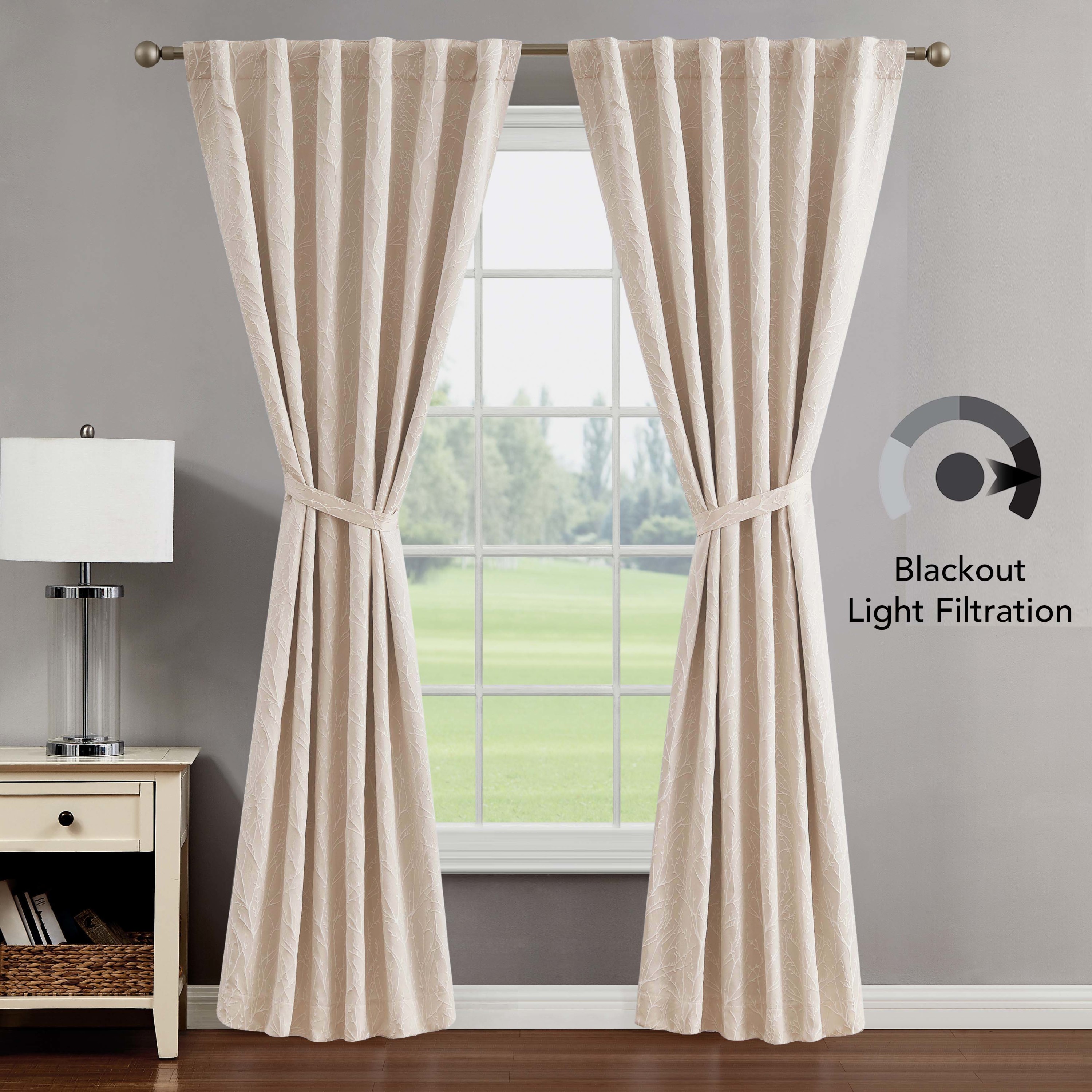 Collins Blackout Window Curtain Panels with Tiebacks, Back Tab, Champagne, 50" x 96"
