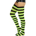 thumbnail image 6 of ToBeInStyle Womens Vibrant Horizontal Wide Striped Thigh High Stockings - Black w/ Neon Yellow Stripes - One Size, 6 of 6