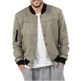 thumbnail image 2 of AOOCHASLIY 2024 Mens Faux Suede Bomber Jacket Varsity Solid Jacket Windbreaker Vintage Casual Lightweight Leather Coats Jackets, 2 of 5
