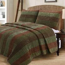 Cozy Line Rhett Striped Reversible Quilt Bedding Set (Brown Sage, King - 3 Piece)