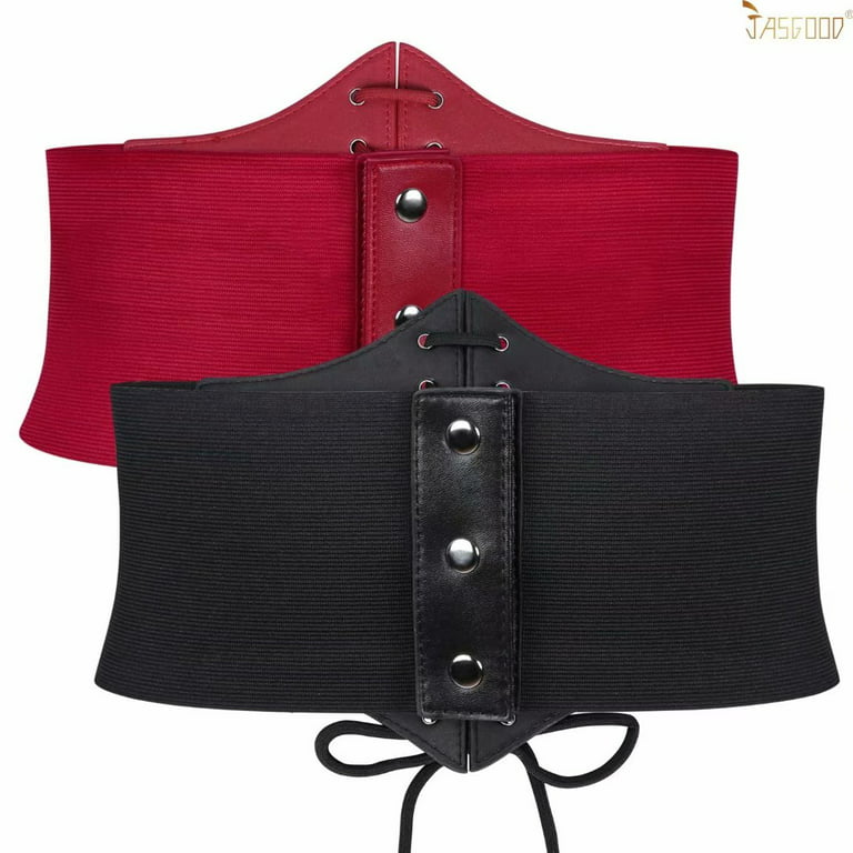 JASGOOD 2 Pack Black Corset Waist Belt for Women, Wide Elastic Tie Waspie  Belt for Dresses