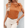 thumbnail image 4 of Blusa de Satén con Cuello Alto, Mangas y Lazo para Mujer, para Oficina Color Naranja M, 4 of 7