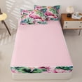 thumbnail image 4 of jejeloiu Soft Flamingo Flowers Zipper Twin Comforter Sets with Fitted Sheet and 2 Pillowcases Kids,Tropical Botanical Leaves Zipper Bedding Set For Girls,Reversible,4-Piece, 4 of 7