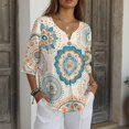 thumbnail image 4 of Tutolipy Mandala Print Linen-Style Women’s Blouse, Linen-Like Linen-Look Women's Blouse for Daily Wear Daily Outing Coastal Style, Size X-Large, 4 of 9