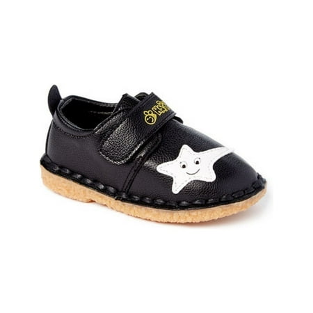 - Little Girls Boys Black White Star Applique Strap Sneakers 5-10 Toddler