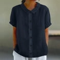 thumbnail image 2 of Yutgune Women's Trendy Cotton Linen Top Casual Solid Color Short-Sleeved Button-Down Blouse Collar Shirt, 2 of 9