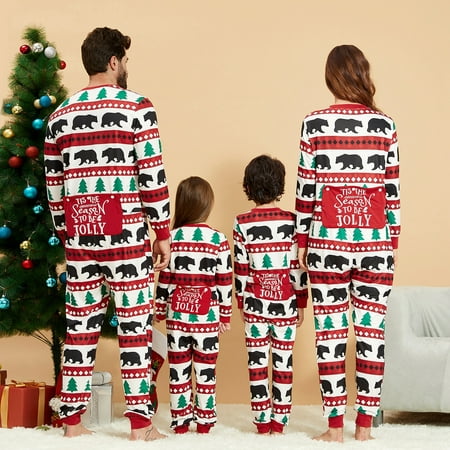 

PatPat Christmas Tree and Bear Patterned Family Matching Pajamas Flame Resistant Sizes Baby-Kids-Adult Onesies Unisex