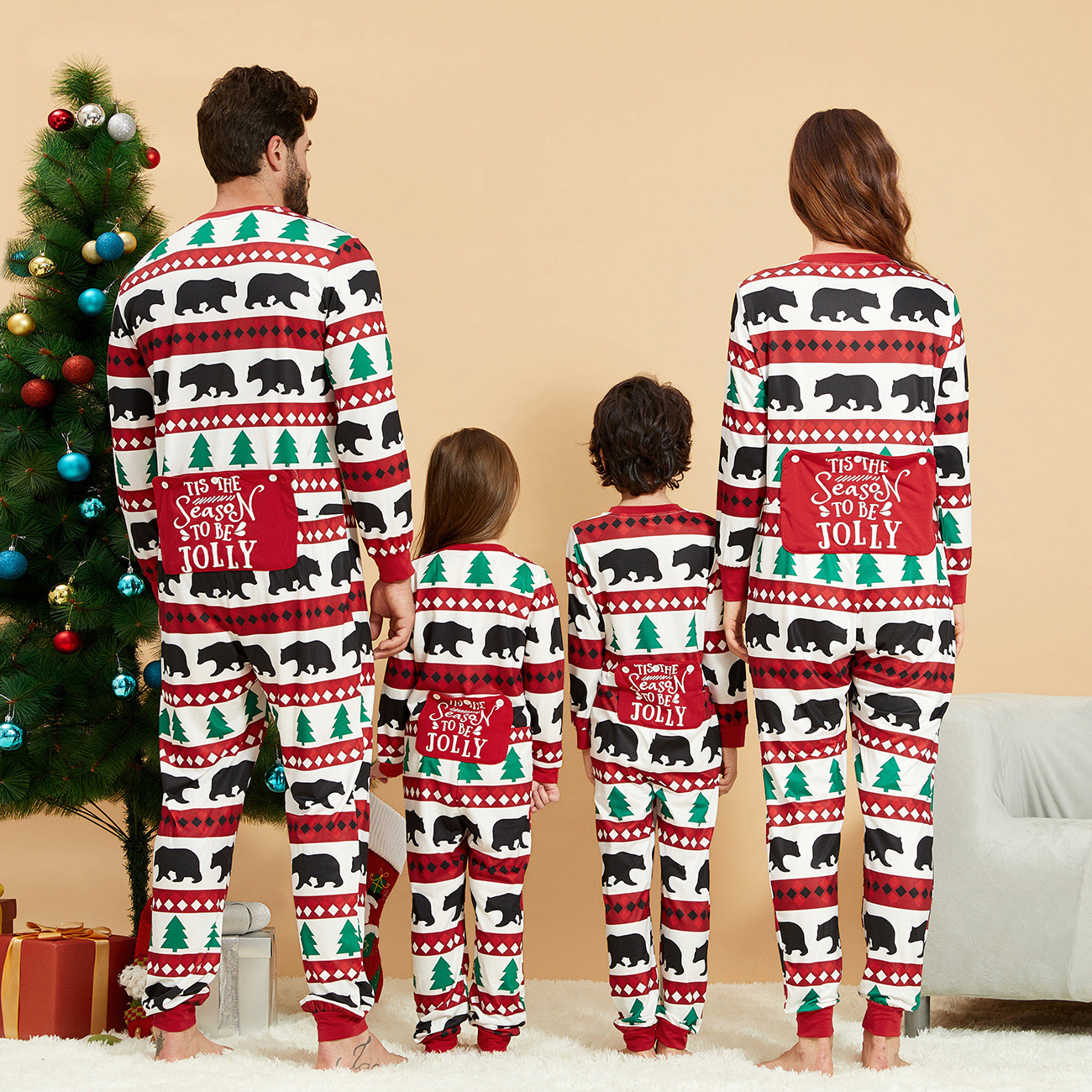PatPat - PatPat Christmas Tree and Bear Patterned Family Matching Onesies Flapjack Pajamas 