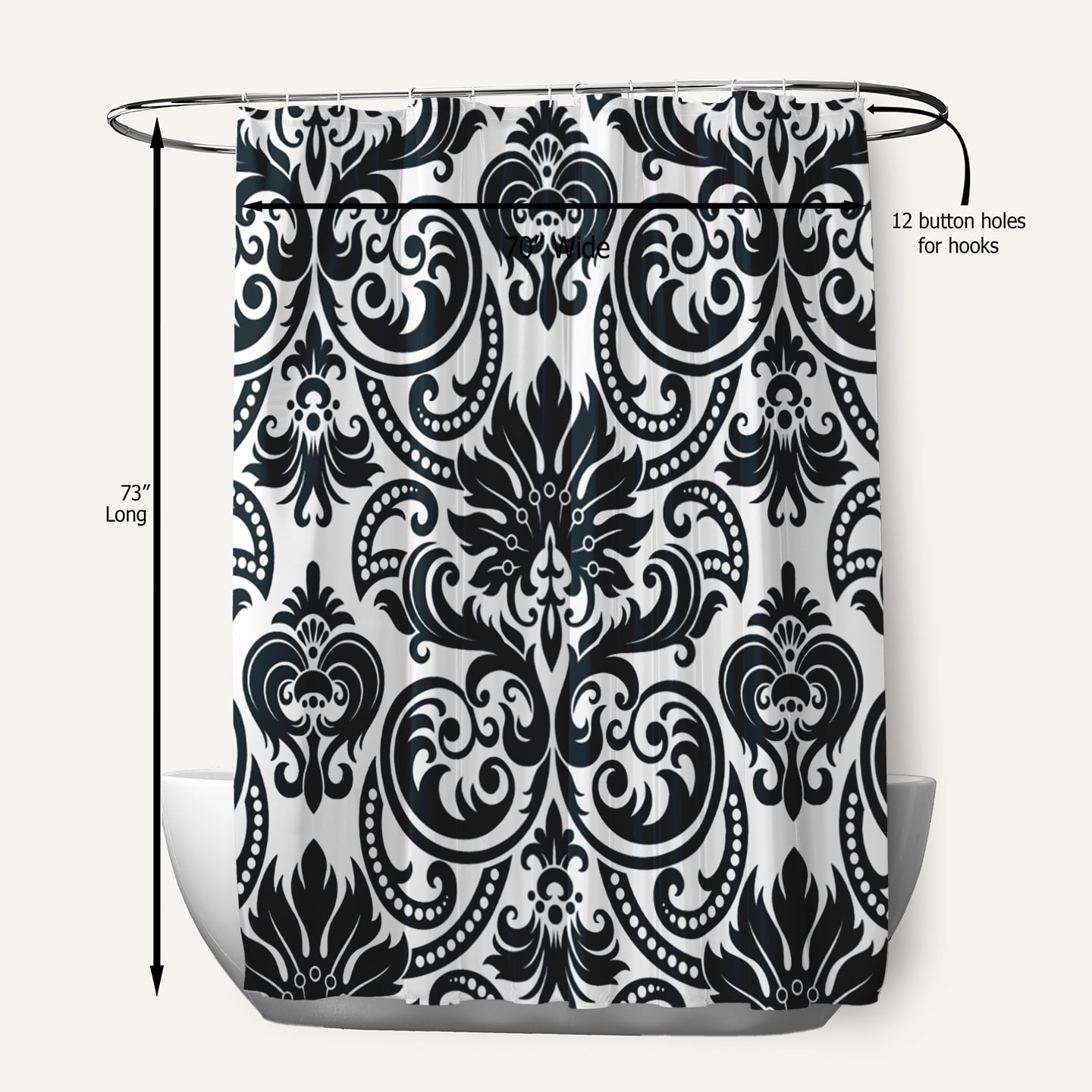 Simply Daisy 70" W x 73" L Alexys Polyester Shower Curtain, Black [1 Ct]