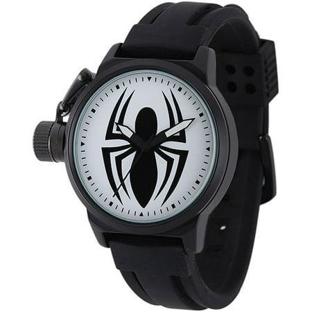Marvel Spider Men's Crown Protector Watch, Black Rubber Strap