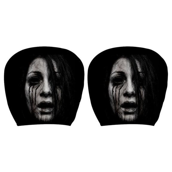 2PCS Ghost Face Car Headrest Covers, Scary Stretchy Seat Headrest Protector, Funny Auto Interior Accessories for Cars, Trucks and SUVs, Washable Elastic Fabric