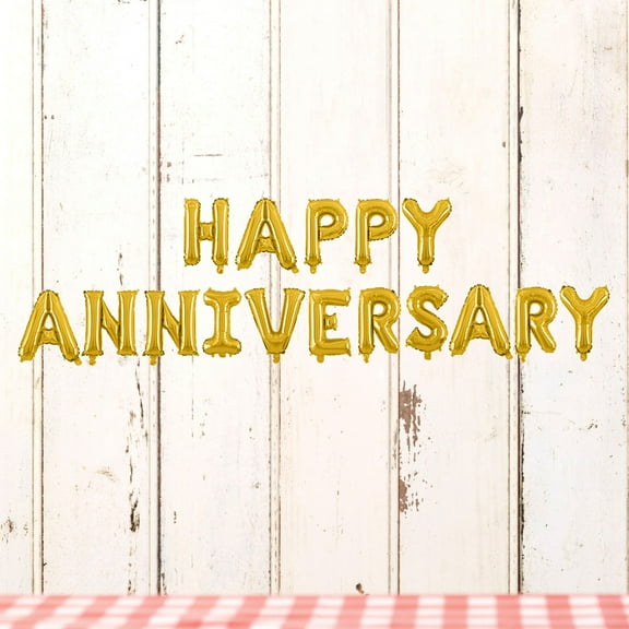 HEATSHAKING 1 Set Happy Anniversary Balloon Golden Round Balloons For Couples 16Inch