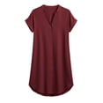 thumbnail image 5 of Plus Size Beach Dresses for Womens 2026 Fashion Summer Solid Color Casual Button V-Neck Short Sleeve Mini Dress, 5 of 9