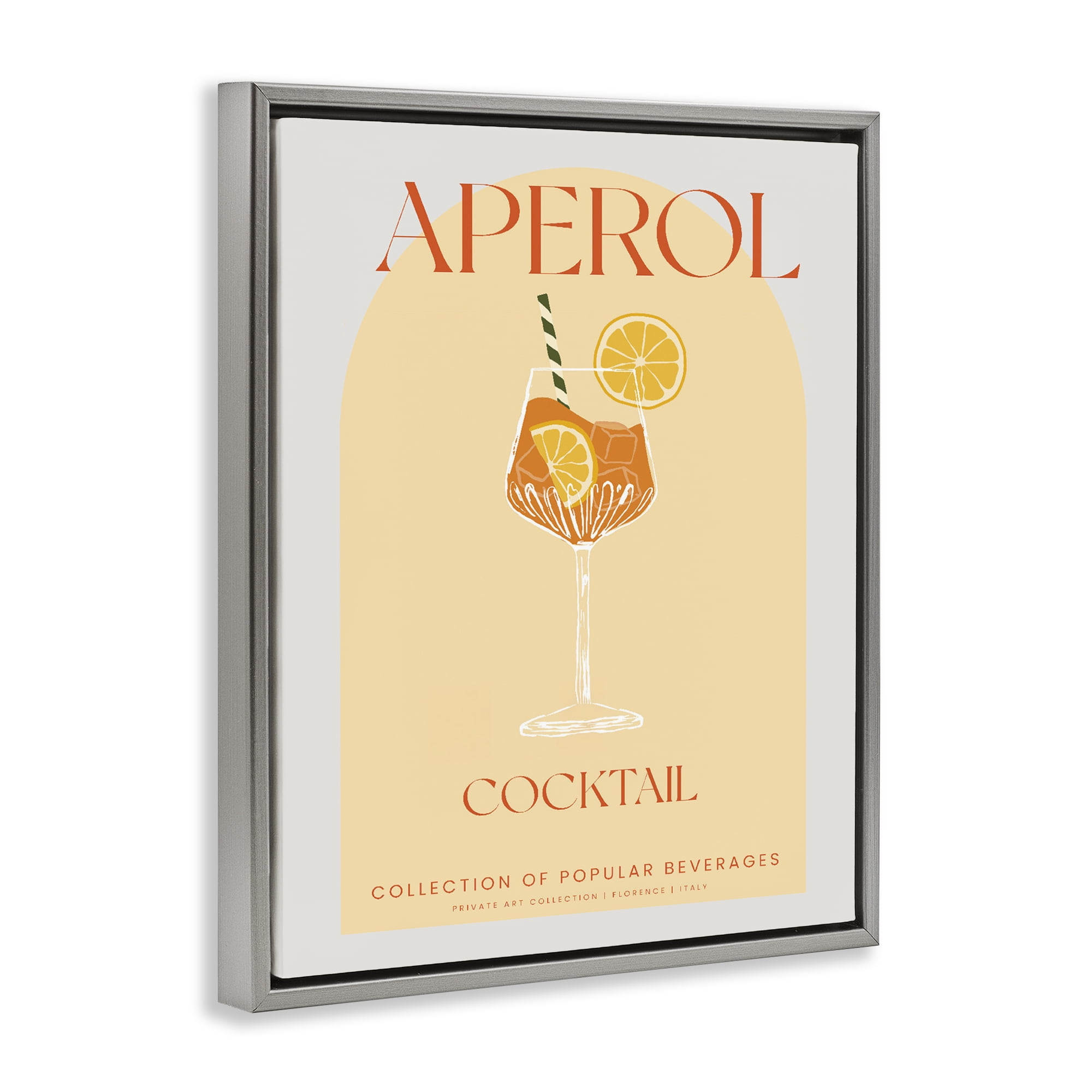 Stylish Retro Aperol Cocktail Gray Framed Floater Canvas Wall Art, design by Lil' Rue
