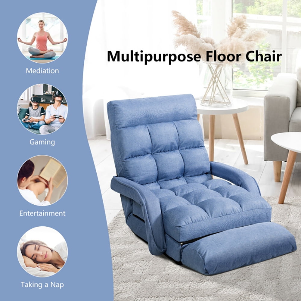 Finihen Folding Lazy Sofa Chair, Floor Chair, Folding Lazy Floor Chair Sofa with Armrests and Pillow, for Living Room, Bedroom, for Gaming, Reading, Blue Finihen Folding Lazy Sofa Chair, Floor Chair, Folding Lazy Floor Chair Sofa with Armrests and Pillow, for Living Room, Bedroom, for Gaming, Reading, Blue