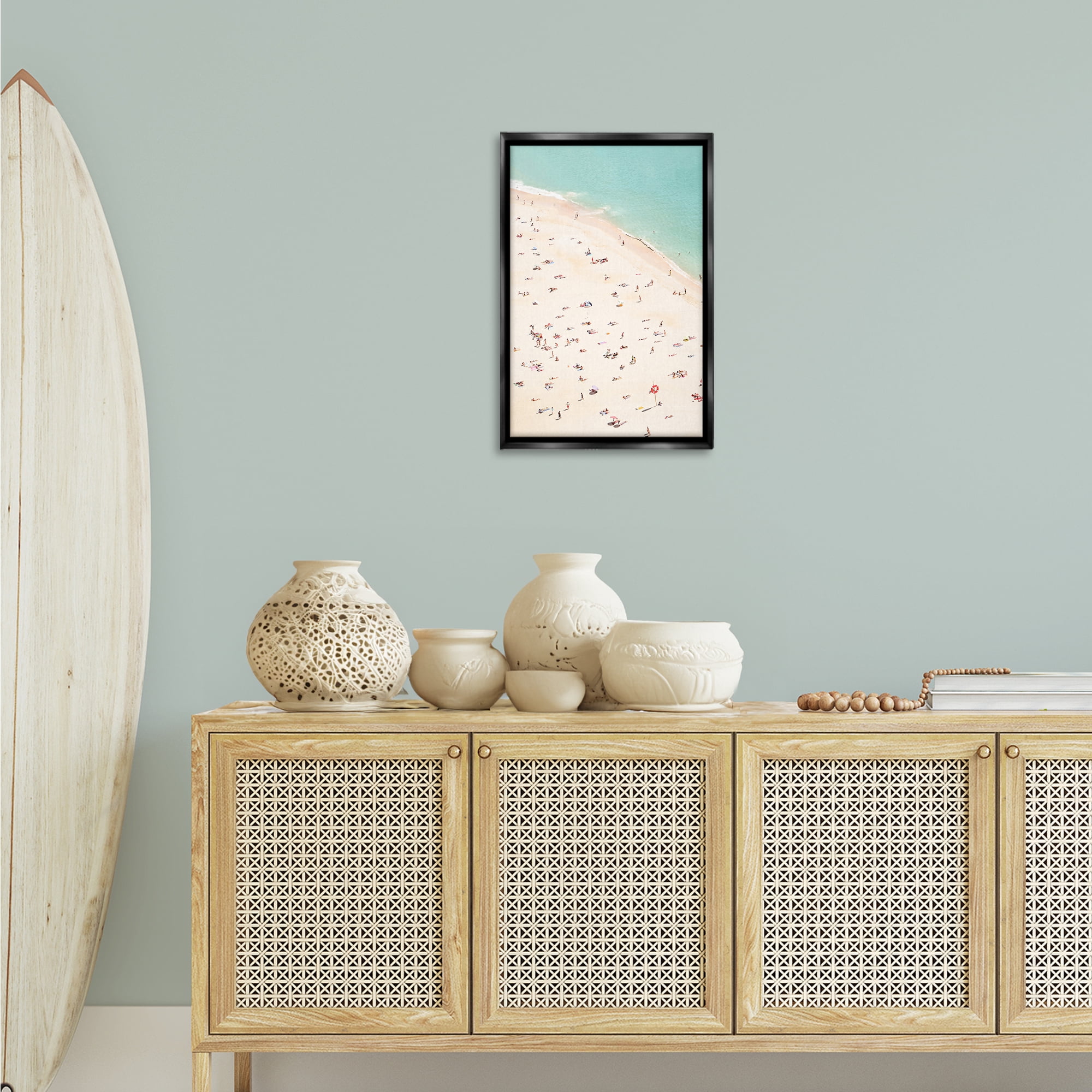 Stupell Industries Summer Beachgoer Crowd Nautical & Beach Photography Black Floater Framed Canvas Art Print Wall Art, 17 x 25