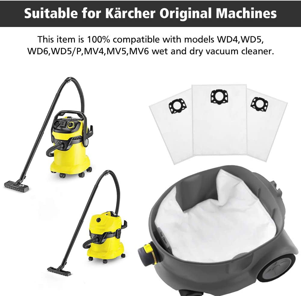 MV5 WD5 / P Aspiradoras secas y mojadas MV4 YTT para Karcher Fleece Filter Bags Replacement para WD4 MV6 WD5 6 paquetes 