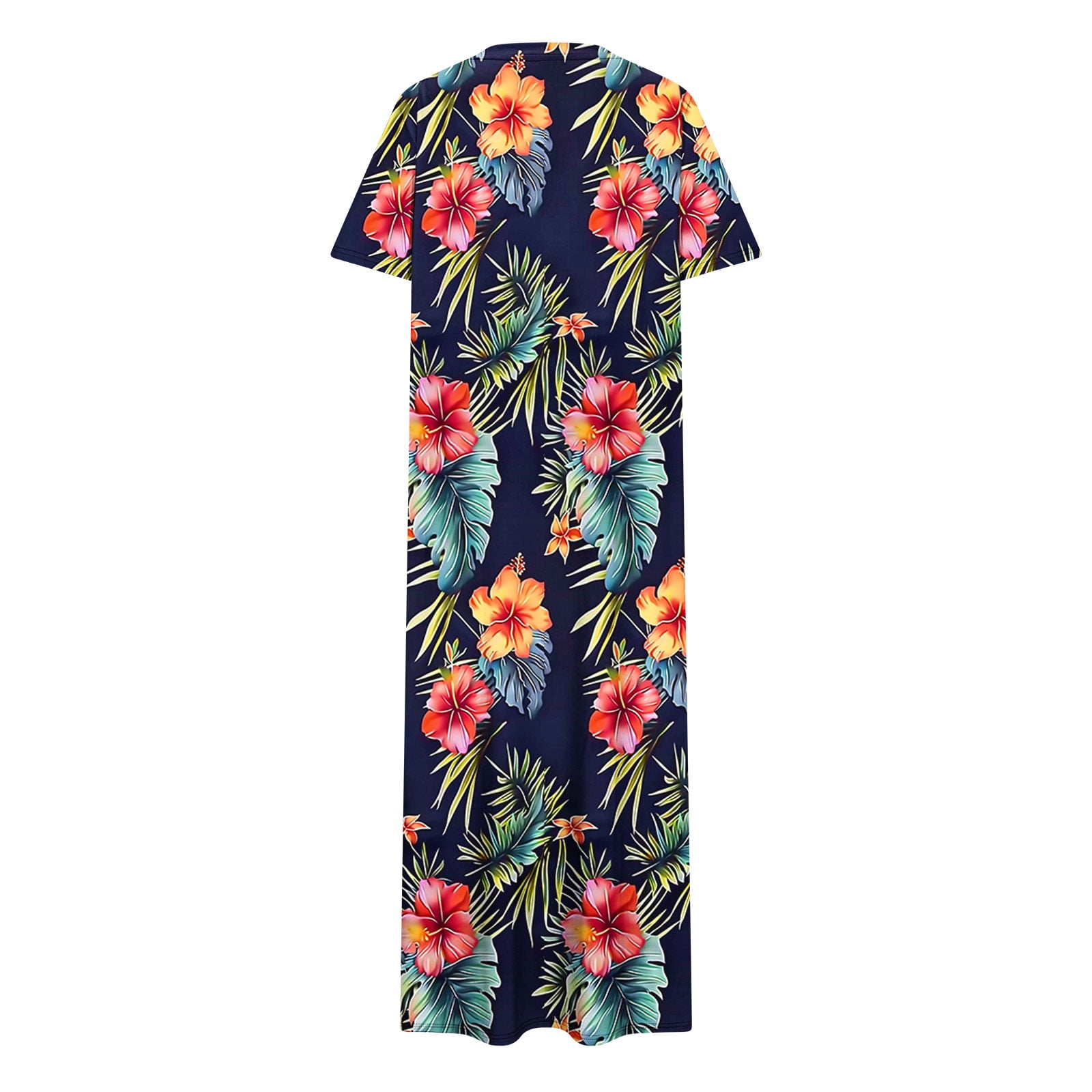 Sexlip Womens Dress Vibrant Floral Print Short Sleeve Split Hem Soft Fabric Relaxed Silhouette for Daily Leisure Multicolor S