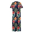 thumbnail image 4 of Busydd Dresses for Women Fashion Hawaiian Floral Print Summer Dress Round Neck Short Sleeve Sundresses for Women Casual Loose Flowy Slit Midi Dresses for Women with Pockets L, 4 of 6