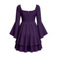 thumbnail image 6 of KICILVS Halloween Dresses for Women Plain Square Neck Flare Sleeve Dress Ruched Bust Layered Hemline Mini Party Gown Purple, 6 of 8